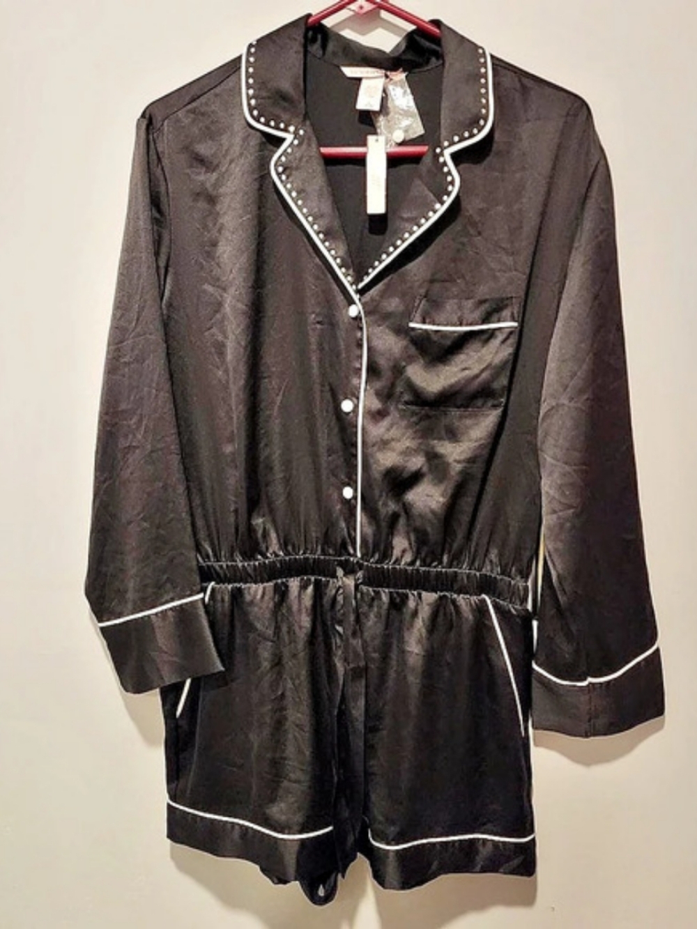 Victoria's Secret Black Satin Romper Size Medium